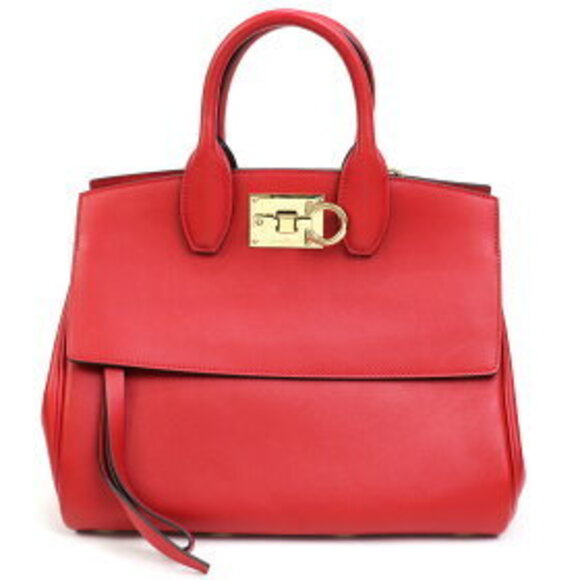 Salvatore Ferragamo Studio Bag Gancini Red Calfskin Pouch Shoulder - Picture 2 of 15